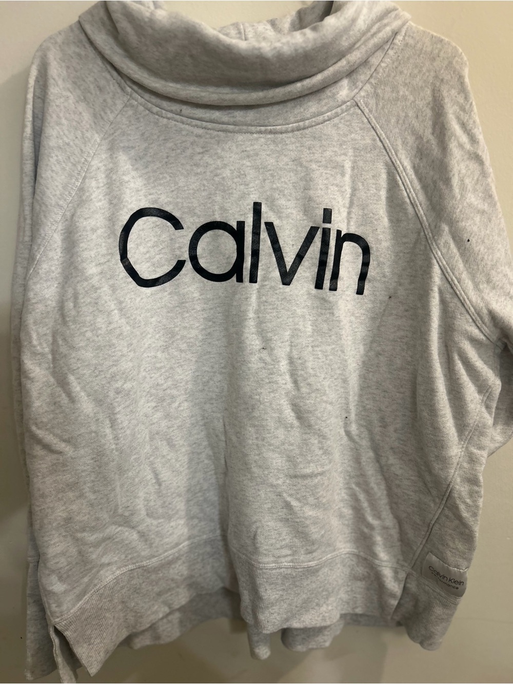 Calvin Klein Light Gray Cowl Neck Logo Sweater